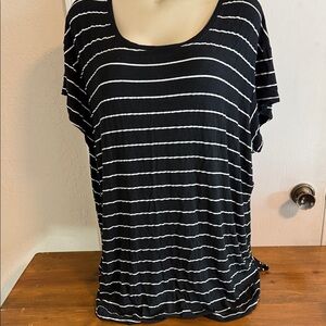 Terra & Sky Striped Black and White Tee Cutout Back with Ribbon Tie